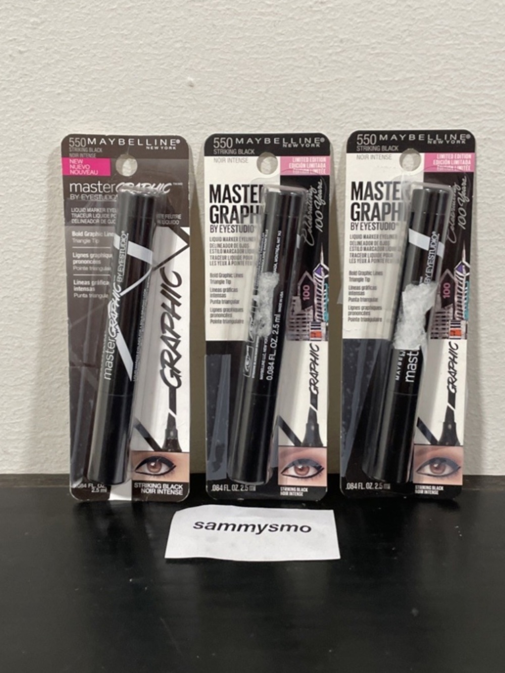 MAYBELLINE Eye Studio Master Graphic Liquid Eyeliner 550 Striking Black x3